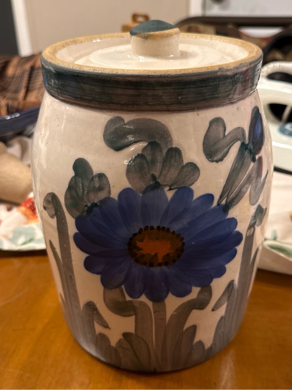 Vintage Stoneware Crock Pottery Hand painted Jar